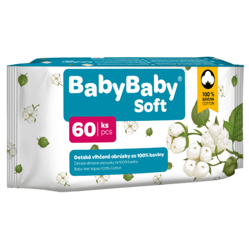 BABYBABY Soft Detské vlhčené obrúsky zo 100% bavlny 60 kusov
