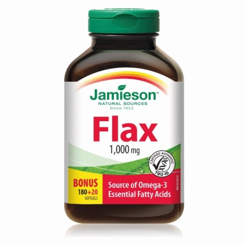 JAMIESON Flax omega-3 1000 mg ľanový olej 180 + 20 kapsúl ZADARMO