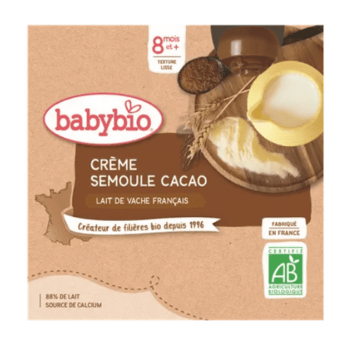 BABYBIO Krém kakao krupička mliečna desiata od ukonč. 8. mesiaca 4 x 85 g