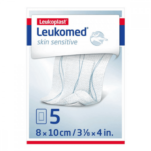LEUKOPLAST Leukomed skin sensitive textilné krytie s vankúšikom náplasť sterilná 8 x 10 cm 5 ks