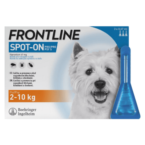FRONTLINE Spot-on pre psy S roztok proti kliešťom blchám a švolám 2-10 kg 3 x 0